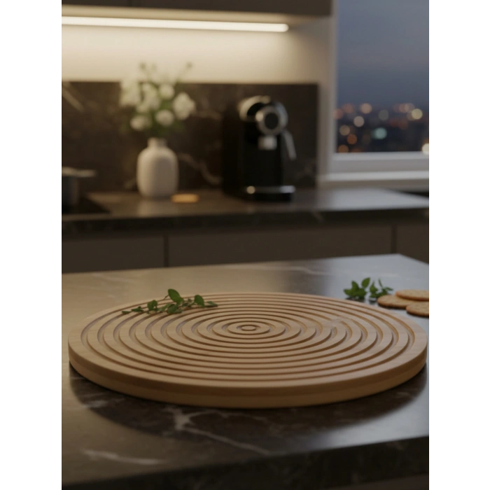 MyBru Bambu Yuvarlak Şeritli Sunum Tabağı Servis Tabağı 28 Cm