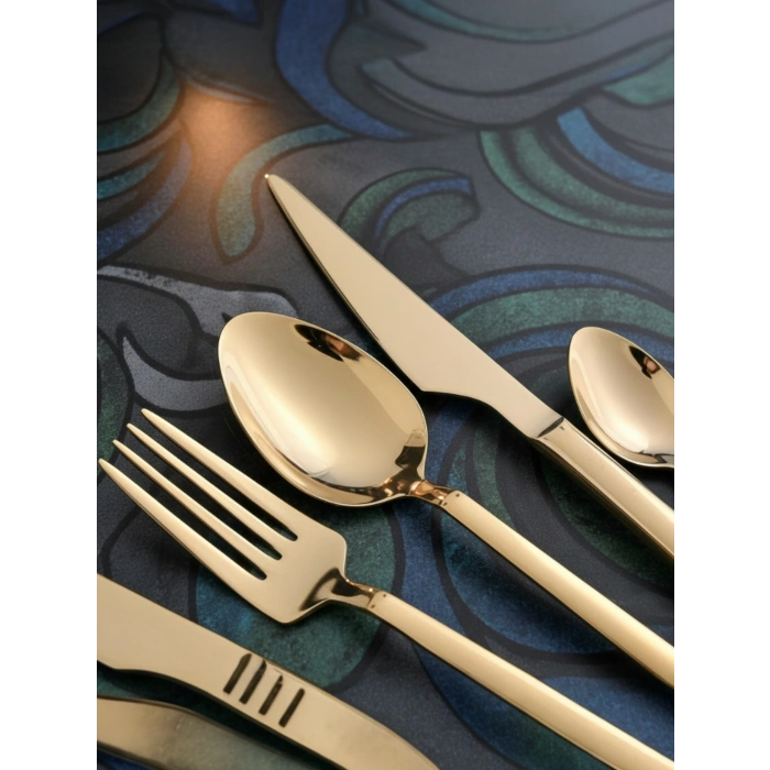 MyBru Paslanmaz Çelik Gold 84 Parça Çatal Kaşık Bıçak Seti 12 Kişilik 304 Paslanmaz Çelik