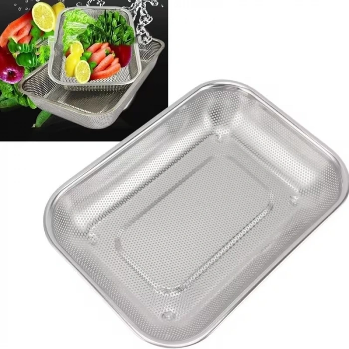 Paslanmaz Çelik Dikdörtgen Çok Amaçlı Makarna Un Meyve Sebze Süzgeci 37 Cm