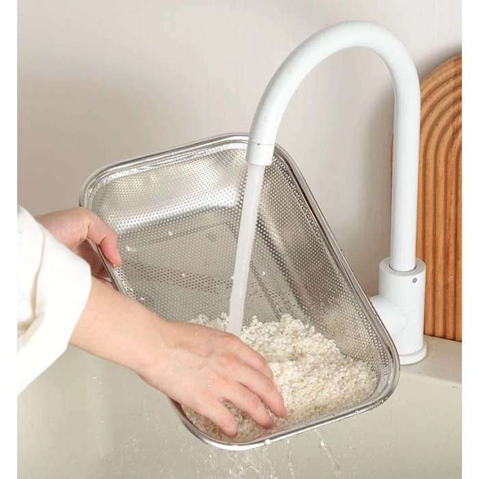 Paslanmaz Çelik Dikdörtgen Çok Amaçlı Makarna Un Meyve Sebze Süzgeci 37 Cm