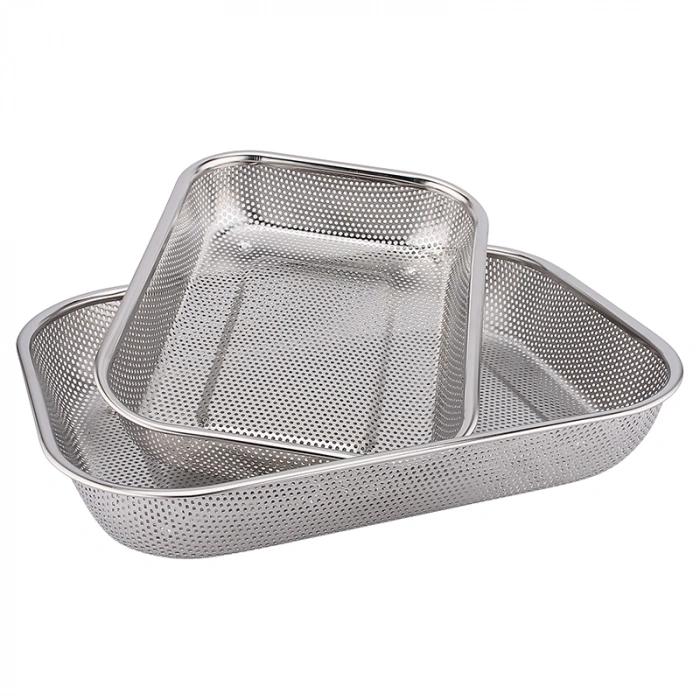 Paslanmaz Çelik Dikdörtgen Çok Amaçlı Makarna Un Meyve Sebze 2li Süzgeç Set 37 33 Cm