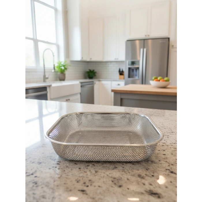 Paslanmaz Çelik Kare Çok Amaçlı Makarna Un Meyve Sebze Süzgeci 27 Cm