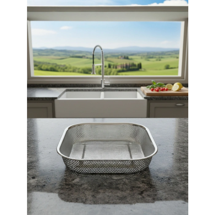 Paslanmaz Çelik Kare Çok Amaçlı Makarna Un Meyve Sebze Süzgeci 27 Cm