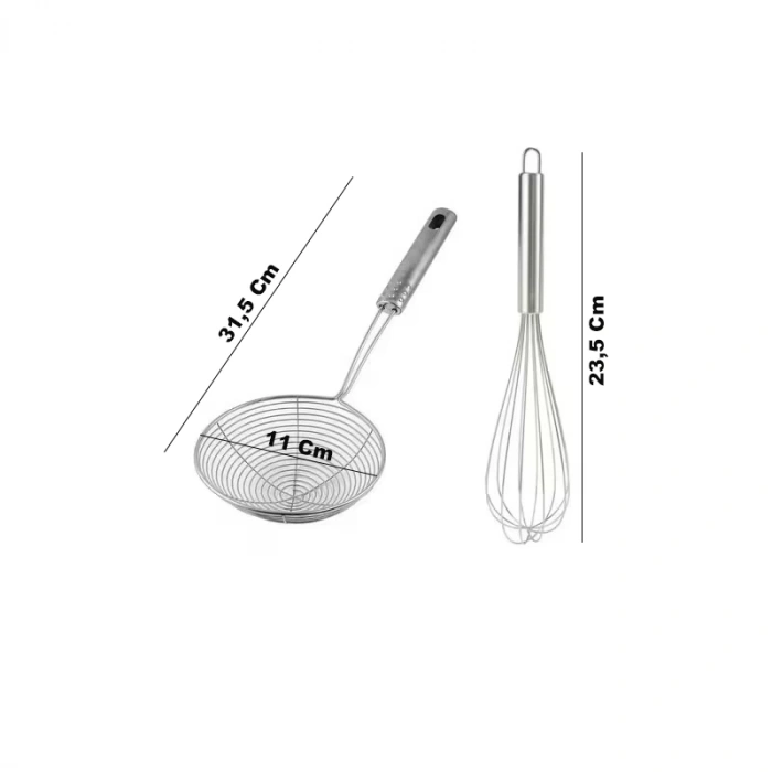 MyBru Paslanmaz Çelik Metal Saplı El Çırpıcısı ve Kevgir 2li Set (Blender)
