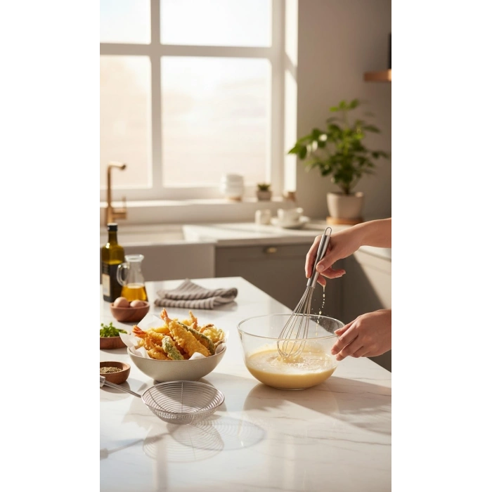 MyBru Metal Kevgir, Kızartma Haşlama Süzgeci ve El Çırpıcısı (Blender) 2li Set (Büyük Boy)