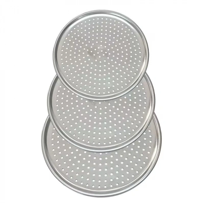 Paslanmaz Çelik Delikli Pizza Fırın Tepsisi Lahmacun Fırın Tepsisi 3lü Set 28 32 36 Cm