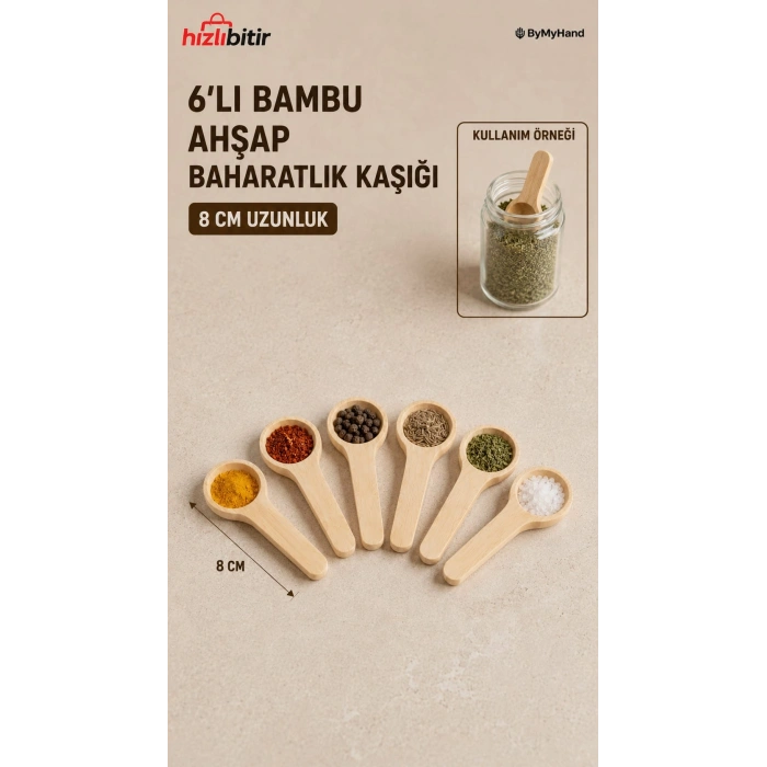 ByMyHand Ahşap Baharat Kaşığı 6lı Set