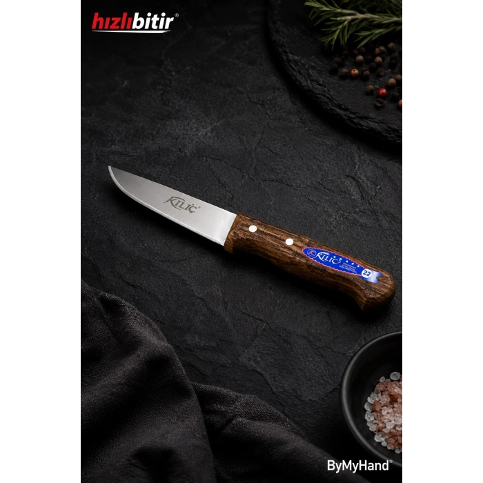 ByMyHand Ahşap Saplı Paslanmaz Çelik Kasap Bıçağı Et Bıçağı 22 Cm