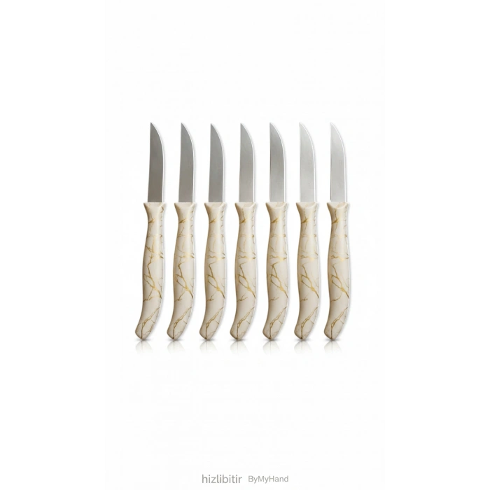 ByMyHand Beyaz Mermer Desenli Meyve Bıçağı 6lı Set