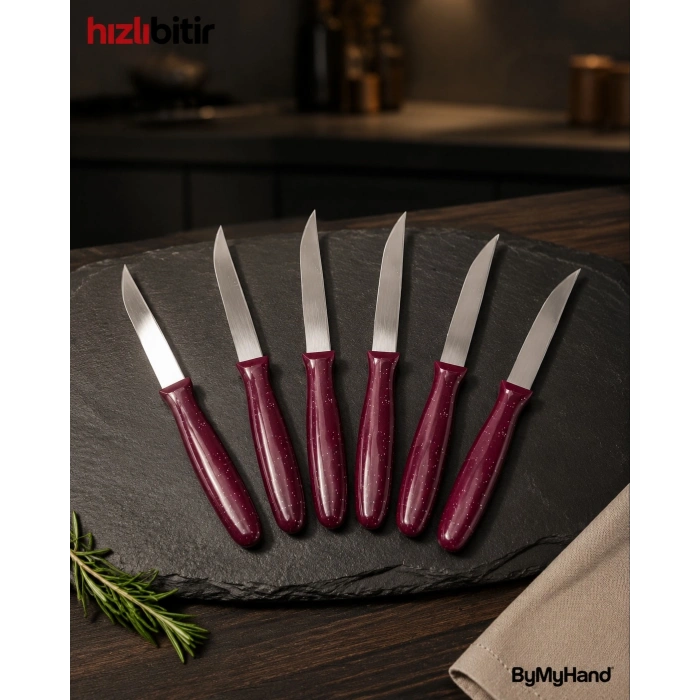 ByMyHand Bordo Meyve Bıçağı 6lı Set
