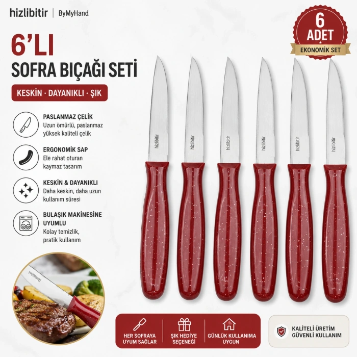 ByMyHand Bordo Meyve Bıçağı 6lı Set