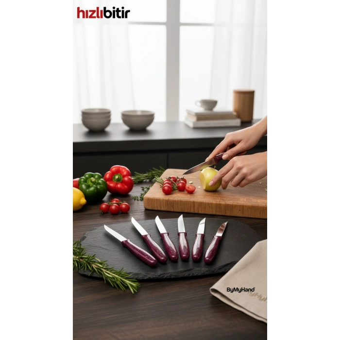 ByMyHand Bordo Meyve Bıçağı 6lı Set