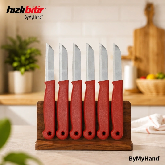 ByMyHand Kırmızı Meyve Bıçağı 6lı Set