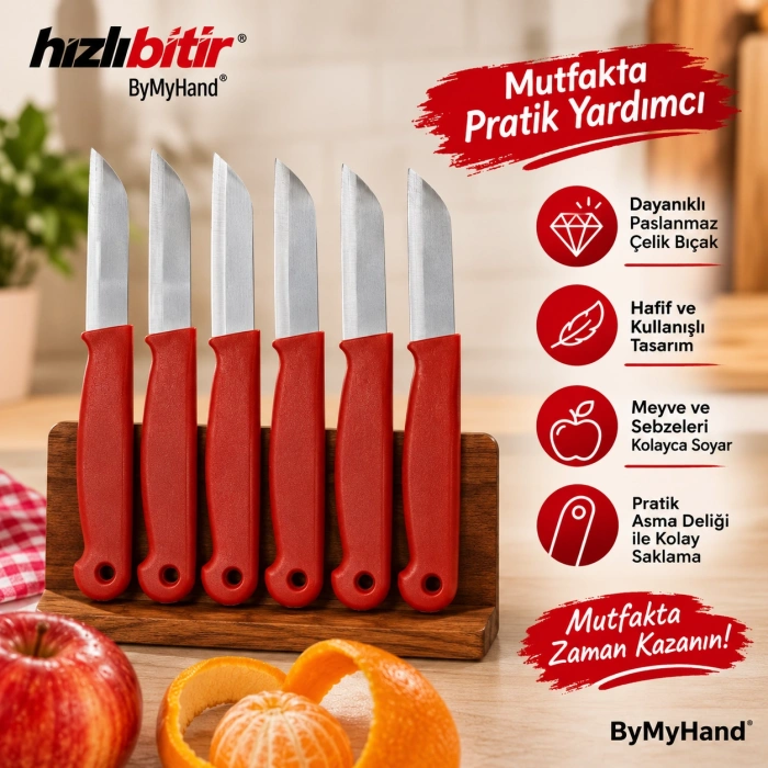 ByMyHand Kırmızı Meyve Bıçağı 6lı Set