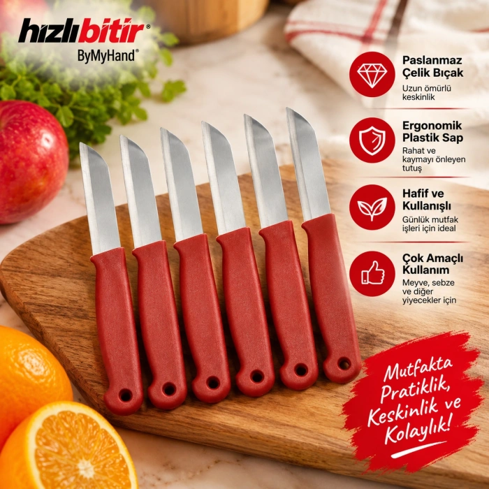 ByMyHand Kırmızı Meyve Bıçağı 6lı Set