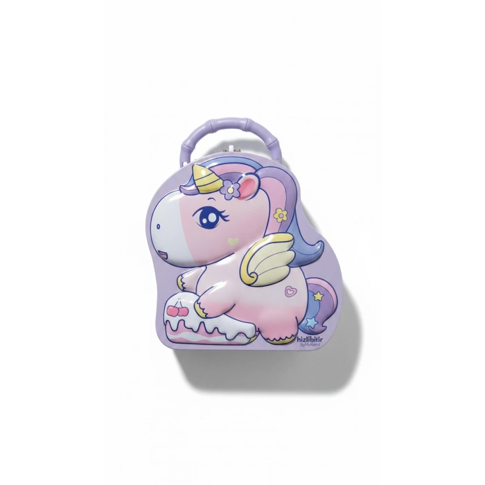 ByMyHand Metal Lila Kilitli Unicorn Temalı Kulplu Kumbara 17 x 16Cm
