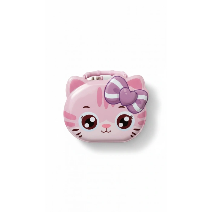 ByMyHand Metal Pembe Kilitli Kedi Temalı Kulplu Kumbara 12 x 15Cm