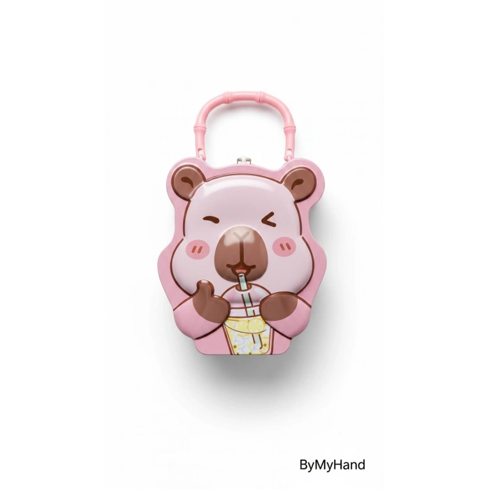 ByMyHand Metal Pembe Şifreli Ayı Temalı Kulplu Kumbara 19 x 14 Cm