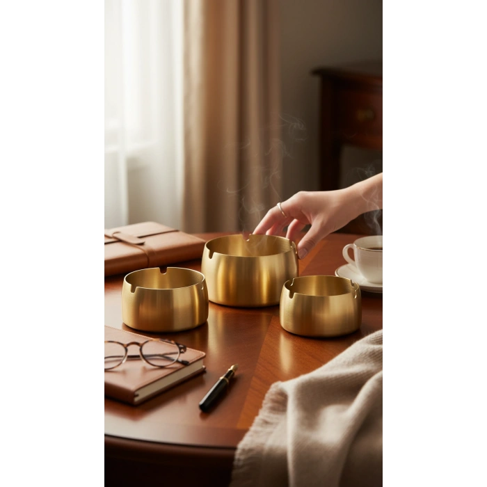 ByMyHand Paslanmaz Çelik Gold 3lü küllük Set
