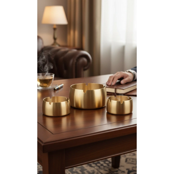 ByMyHand Paslanmaz Çelik Gold 3lü küllük Set