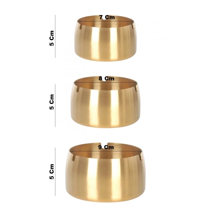 ByMyHand Paslanmaz Çelik Gold 3lü küllük Set