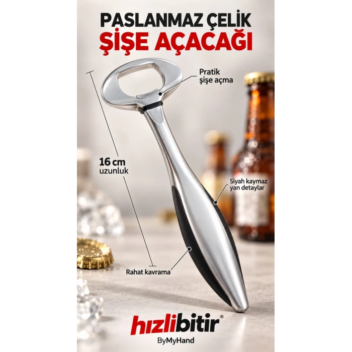 ByMyHand Paslanmaz Çelik Pratik Şişe Açacağı 16 Cm