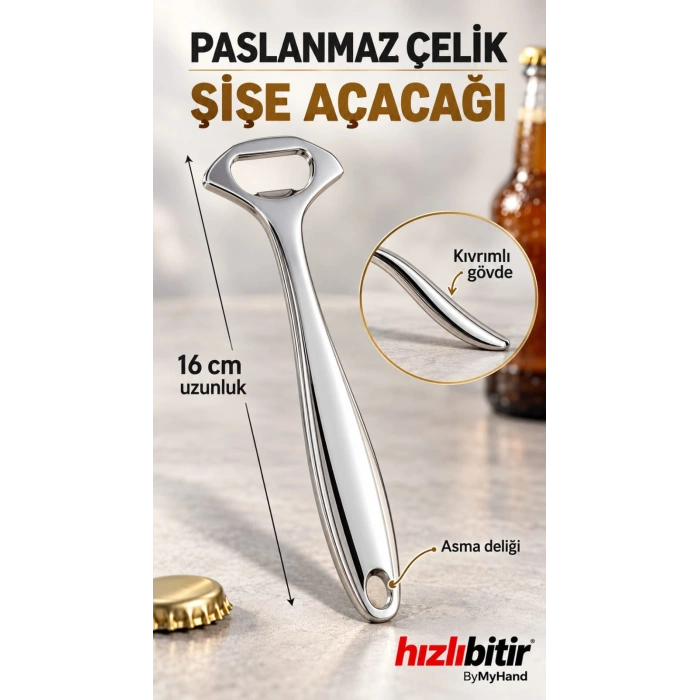 ByMyHand Paslanmaz Çelik Şişe Açacağı 16 Cm