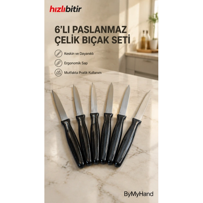 ByMyHand Siyah Meyve Bıçağı 6lı Set