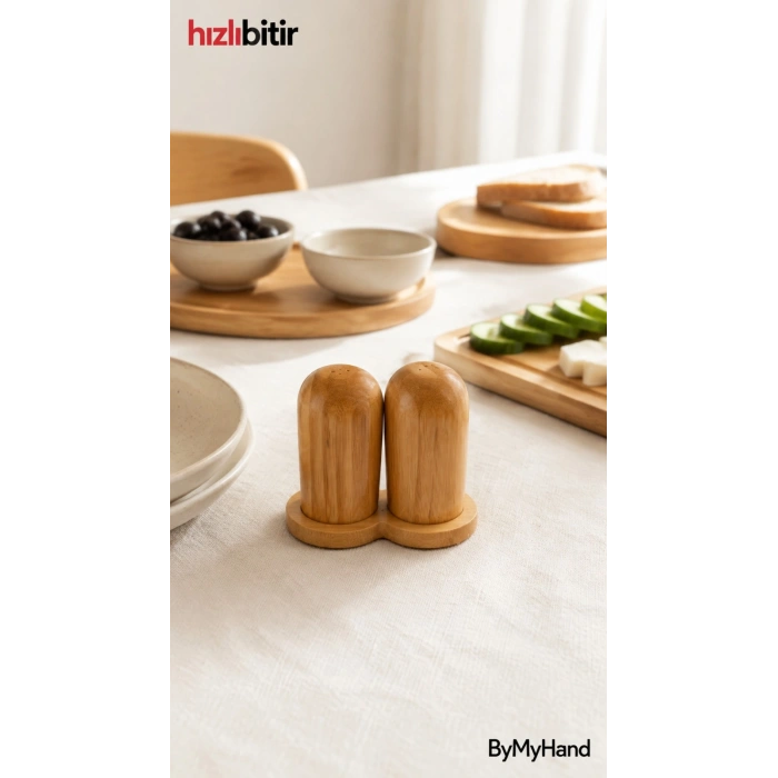 ByMyHand Stantlı Bambu Tuzluk ve Karabiberlik 2li Set