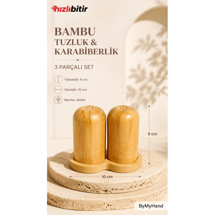 ByMyHand Stantlı Bambu Tuzluk ve Karabiberlik 2li Set