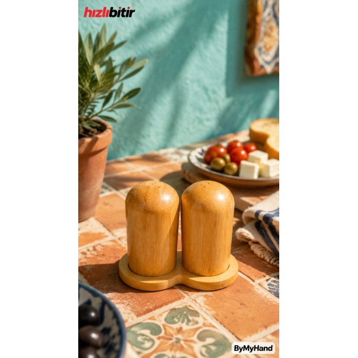 ByMyHand Stantlı Bambu Tuzluk ve Karabiberlik 2li Set