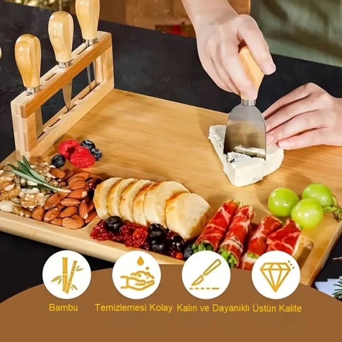 Doğal Bambu Bıçaklı Peynir Servis Sunum Seti 6 Parça