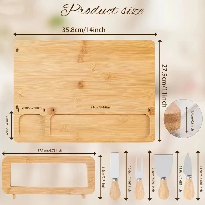 Doğal Bambu Bıçaklı Peynir Servis Sunum Seti 6 Parça