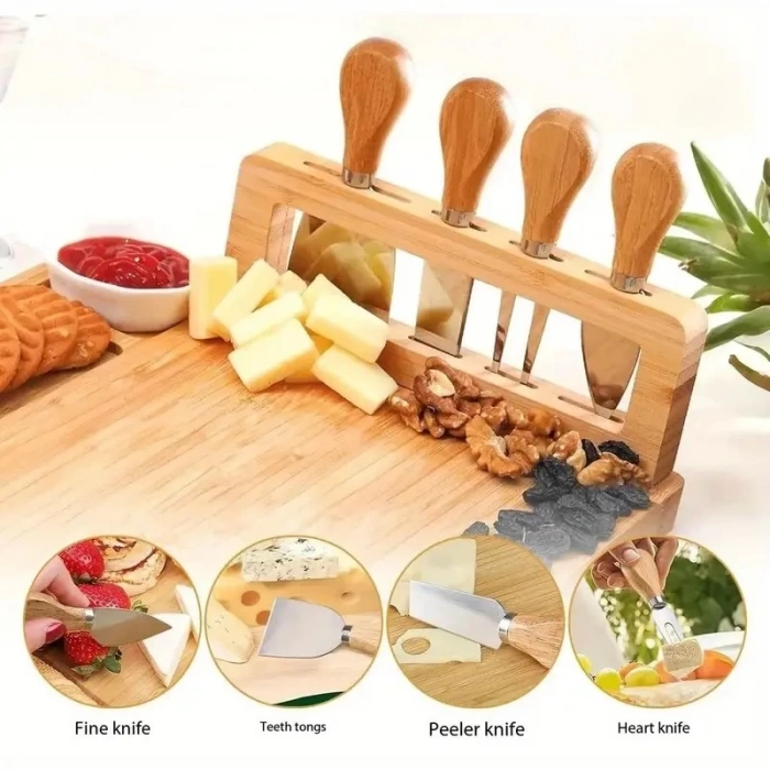 Doğal Bambu Bıçaklı Peynir Servis Sunum Seti 6 Parça