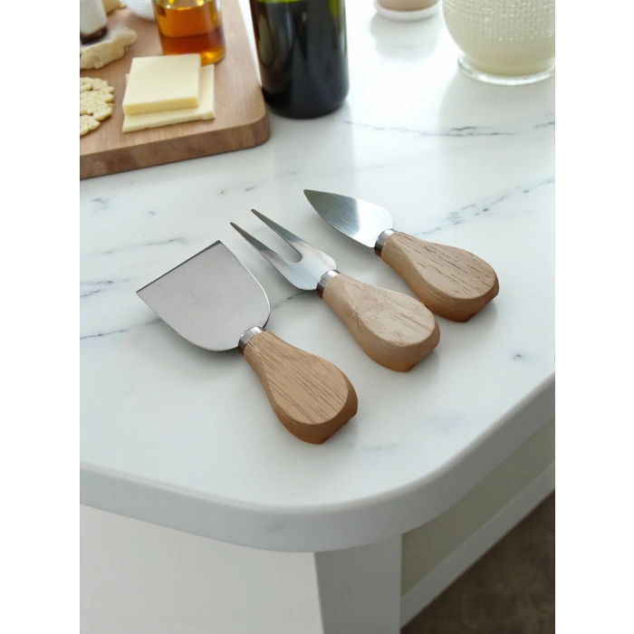 Doğal Bambu Bıçaklı Peynir Servis Sunum Tabağı Kahvaltı Sunum Tahtası Seti 4 Parça 38x18 Cm