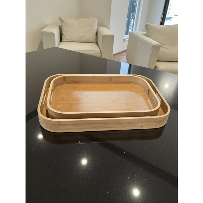 MyBru Dikdörtgen Bambu Tepsi 2li Set