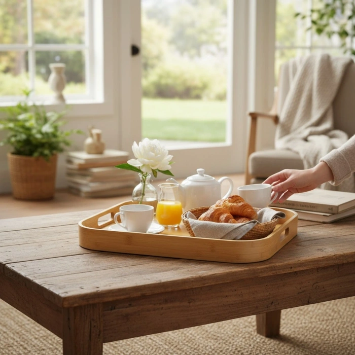 MyBru Dikdörtgen Bambu Tepsi 2li Set