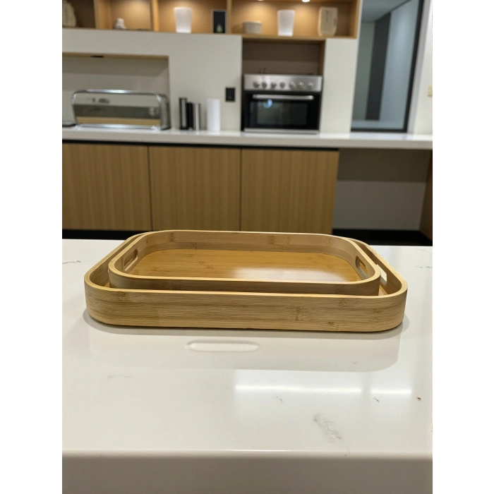 MyBru Dikdörtgen Bambu Tepsi 2li Set