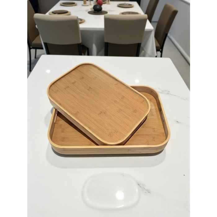 MyBru Dikdörtgen Bambu Tepsi 2li Set