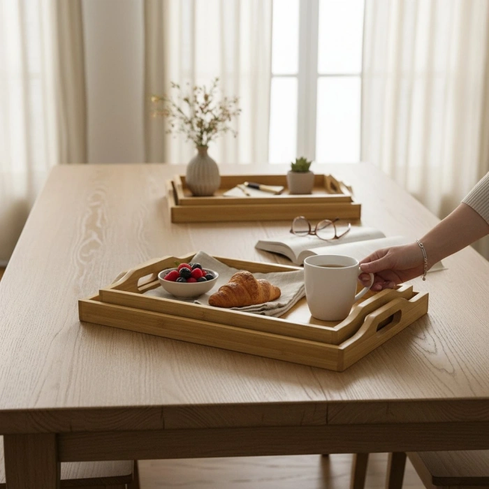 MyBru Dikdörtgen Bambu Tepsi 3lü Set