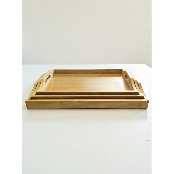 MyBru Dikdörtgen Bambu Tepsi 3lü Set
