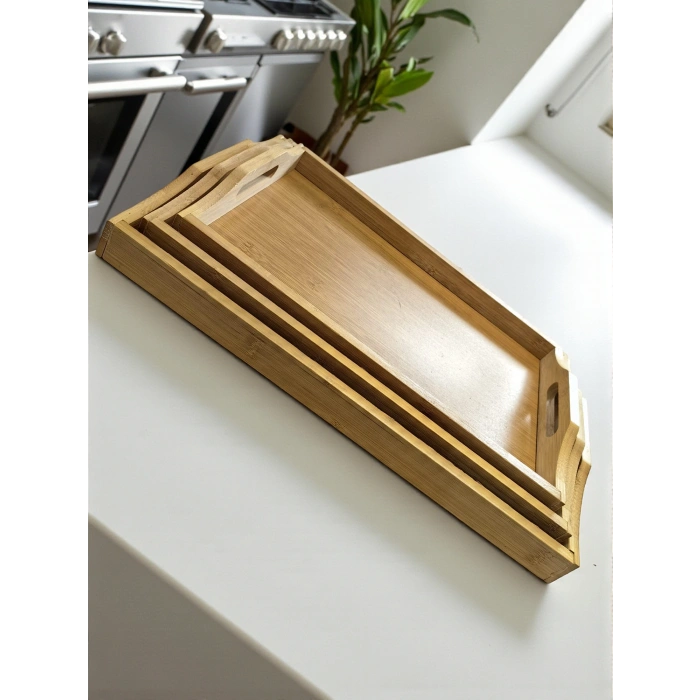 MyBru Dikdörtgen Bambu Tepsi 3lü Set