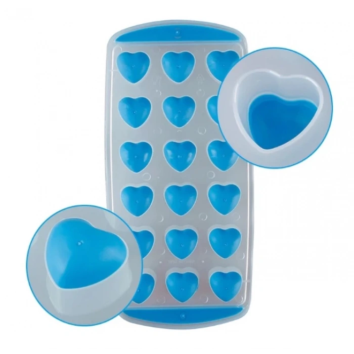 MyBru Mavi Slikon Tabanlı Kalpli 18 Hazneli Buz Kalıbı