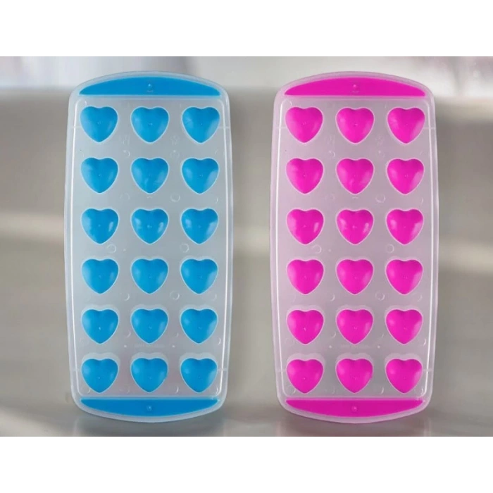 MyBru Pembe Slikon Tabanlı Kalpli 18 Hazneli Buz Kalıbı