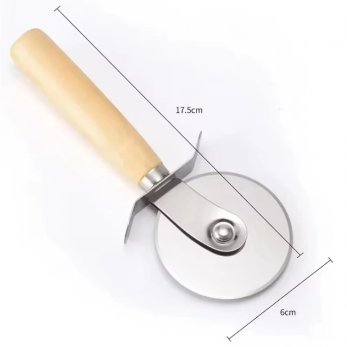 MyBru Paslanmaz Çelik Ahşap Saplı Pizza ve Hamur Kesici