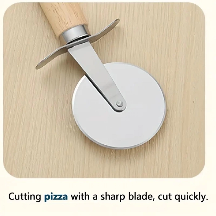 MyBru Paslanmaz Çelik Ahşap Saplı Pizza ve Hamur Kesici (Büyük Boy)