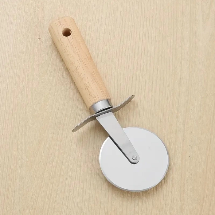 MyBru Paslanmaz Çelik Ahşap Saplı Pizza ve Hamur Kesici (Büyük Boy)