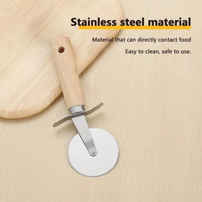 MyBru Paslanmaz Çelik Ahşap Saplı Pizza ve Hamur Kesici (Büyük Boy)