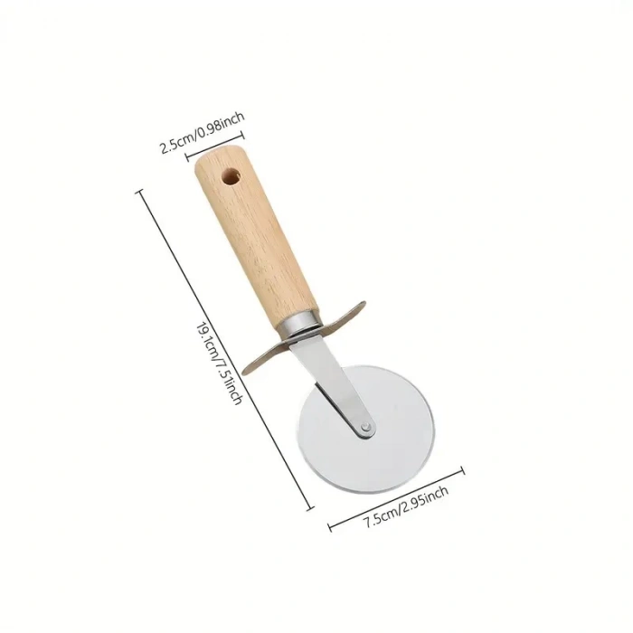 MyBru Paslanmaz Çelik Ahşap Saplı Pizza ve Hamur Kesici (Büyük Boy)