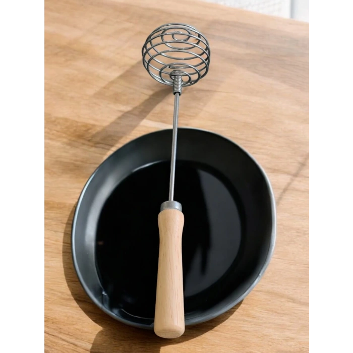 MyBru Paslanmaz Çelik Ahşap Saplı Yuvarlak Manuel Yaylı Yumurta Çırpıcı
